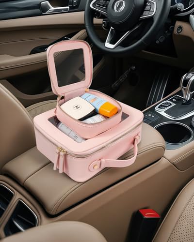 Image of LETGO Clear Makeup Bag Mahjong Tile Bag with Zipper and Handle| Structured Large Travel Makeup Bag for Toiletries for Women,Travel Cosmetic Case,Waterproof PU Leather,Wide Opening
