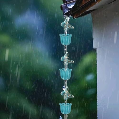 image for giole Lotus Rain Chain, 8.2 ft Rain Chains for Gutters with 10 Cups, A
