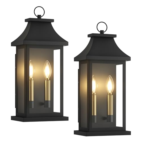Image of 22'' Large Outdoor Light Fixture, 2 Pack Modern Black Exterior Wall Lantern
