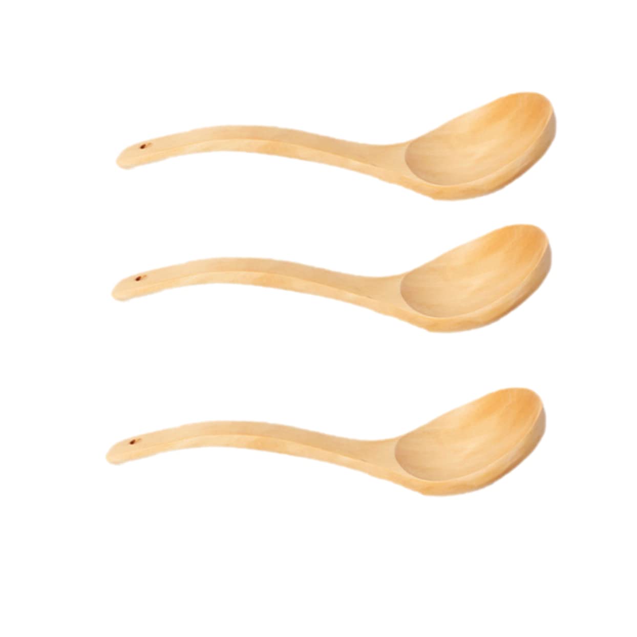 MUCKLILY 3pcs Solid Wood Soup Spoons Natural Burlywood Color Kitchen Utensils for Serving Soup Salad Rice Curries Small Tableware for Home Restaurant