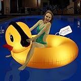 DeeprBetter Inflatable Duck Pool Float with Lights, Solar Pool Inflatables Duck Floaties for Adults, 42' Large Animal Swim Tube Ring Pool Float with Fast Valve Summer Beach Pool Lounge 1pk