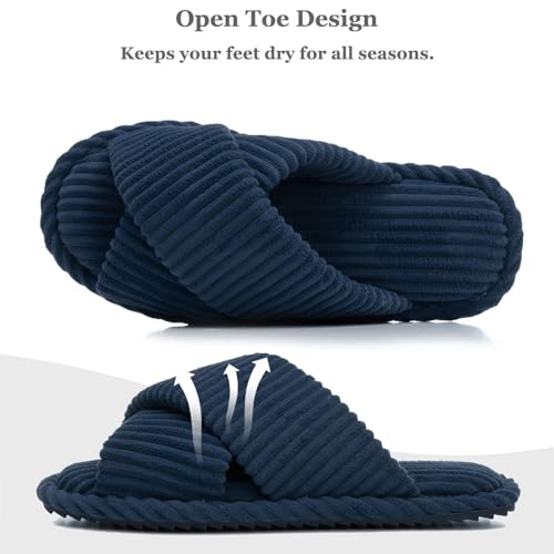 Image of GOEWY Slippers for Women Memory Foam House Bedroom Corduroy Crossbands Open Toe Slides Sandals Shoes Comfy Trendy Gift for womens Anti-Skid sole