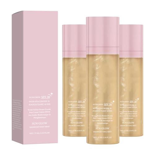 Sunglaze Sheer Body Mist Sunscreen SPF 50, Shimmer Sunscreen Spray, 75ml Setting Spray for Face, Lightweight Breathable Non-grea