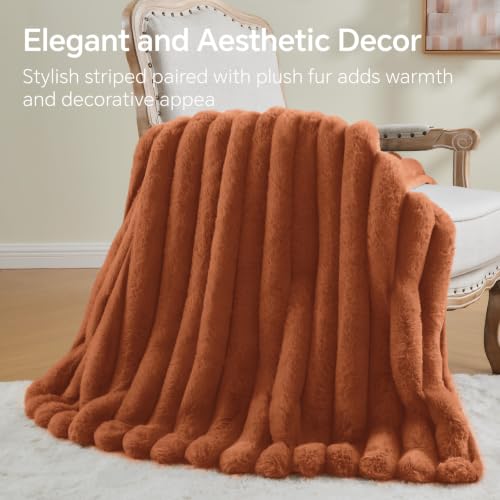 Image of BEDELITE Faux Fur Throw Blanket for Couch, 770GSM, 60 inch x 80 inch, Burnt Orange