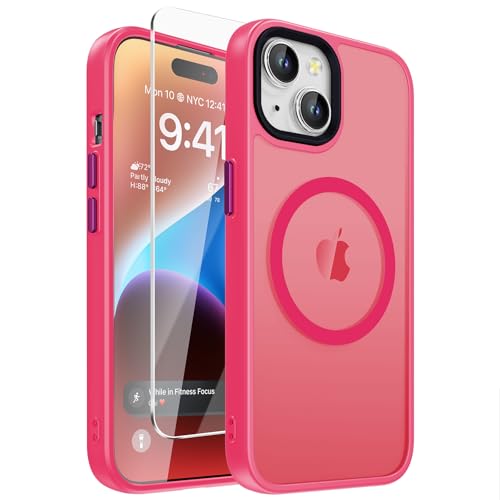 Coque iPhone 15 mate anti-rayures rose avec vitre de protection