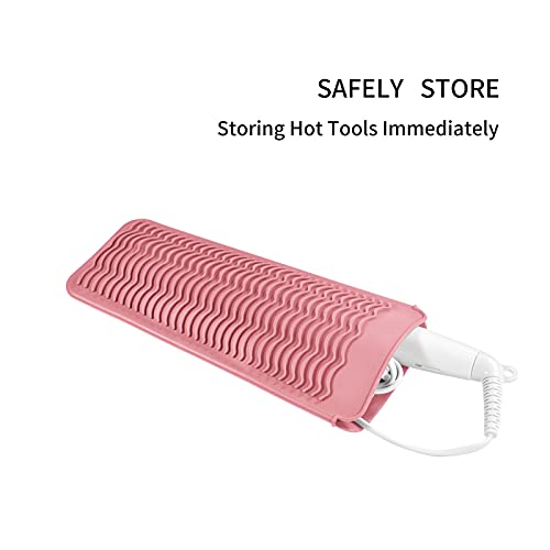 EIOKIT-Silicone-Heat-Resistant-Travel-Mat-Pouch-for-Hair-StraightenerCrimping-IronHair-Curling-IronHair-Curling-WandFlat-IronHair-Waving-Iron-and-Hot-Hair-Styling-Tools-Light-Pink