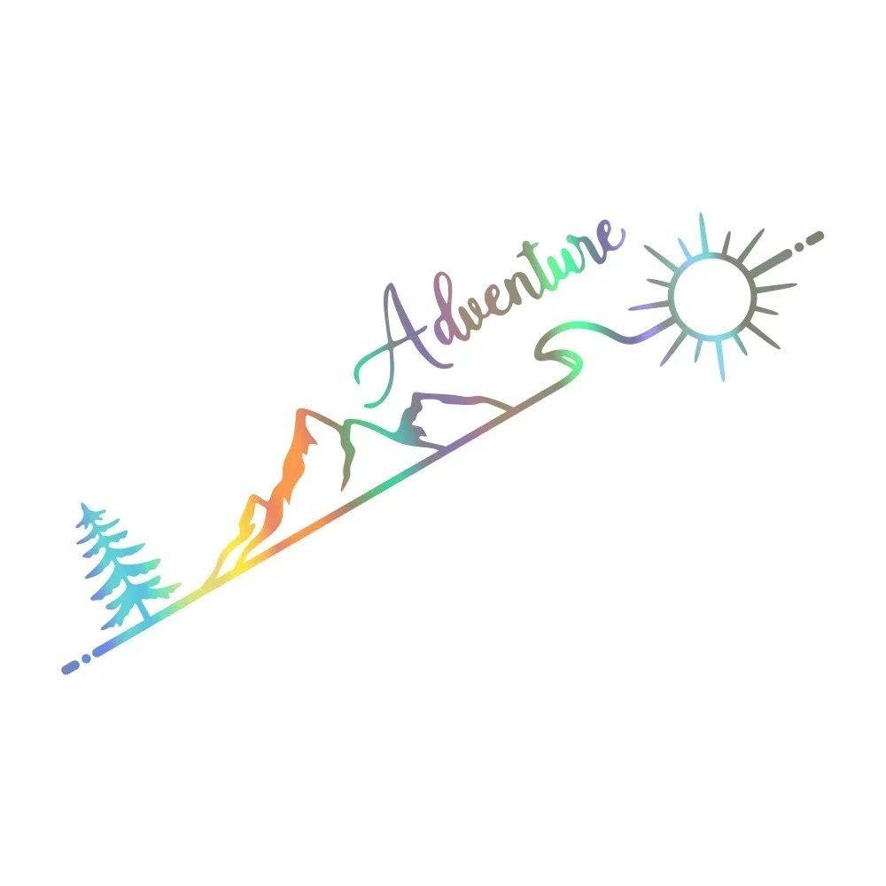 Adventure Mountain Forest Sun Vinyl Decal Stickers for Cars RVs Camper Van Vehicle Graphic Decoration(Colorful Laser,50cmx14.5cm)
