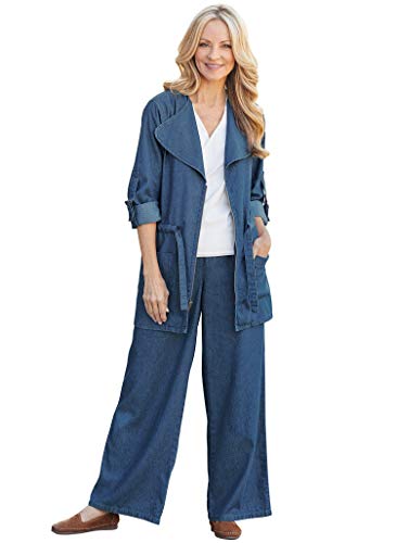 Women's Jean Denim Pantsuit  Anorak Jacket & Matching Wide Leg Pants One Color LG