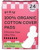 Pixie Assorbenti Post Parto in Cotone Biologico con Ali – Extra Assorbenza, Antifuga Ipoallergenici – Compostabili, Biodegradabili – 24 Pezzi