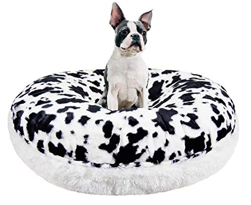 Bessie And Barnie Signature Spotted Pony/Snow White Luxury Shag Extra Plush Faux Fur Bagel Pet/Dog Bed (Multiple Sizes) #TOP25
