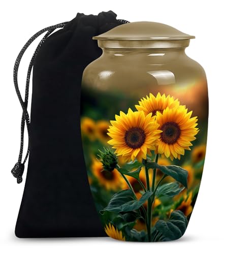 Image of Sunflower Urns for Human Ashes - Cremation Urns for Adult Ashes Men - Large Yellow Sunflower Urn for Human Adult Male and Female - Funeral Decorative Urn for Mother and Father 10inch
