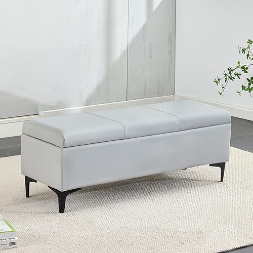 Banco de almacenamiento tapizado de piel sintética extra largo de 47 pulgadas con gran espacio para entrada, sala de estar, dormitorio, banco otomano de almacenamiento, color negro