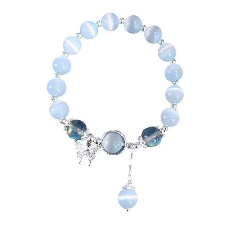 Leyu&Hafort Cat's Eye Crystal Butterfly Bracelet for Women, Elegant Beaded Bracelet with Fairy Charm