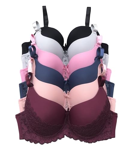 Image of Viola's Secret 6 Pack of Color Print T-Shirt Bras B Cup C Cup and D Cup