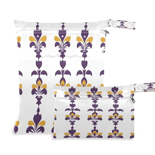 BOESI 2 Piece Wet and Dry Storage Bag, Travel Wet and Dry Bag, Waterproof Reusable, For Travel, Beach, Pool, Diapers, Toiletries, Graffiti Mardi Gras Logo Pattern