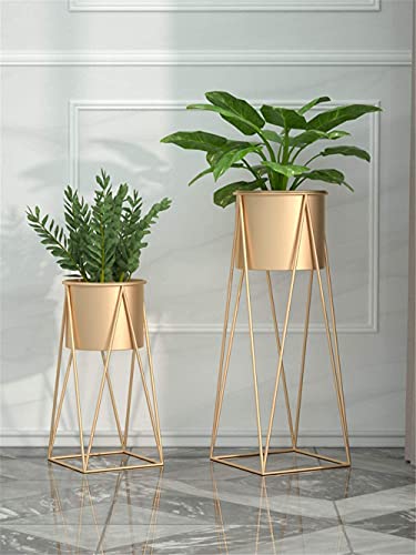 Ezzu Crafts || Modern Planter Stand || Indoor Outdoor Plant Stand || Planter Stand for Garden Home Décor Balcony Lawn Corner ||Size Standard || Color Gold || 2 Piece