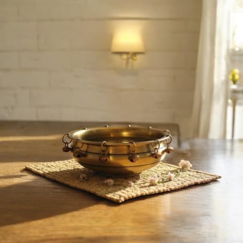 Image of Antique Brass Urli Bowl for Home Decor | Traditional Flower Floating Bowl with Ghungru | Brass Pooja Decoration Urli for Living Room, Diwali, Festive Use