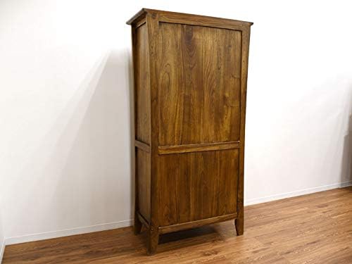 バリ家具オールドチーク無垢材格子ガラス扉飾り棚木製食器棚チェスト