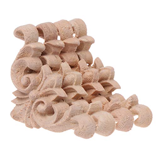 FXCO - Juego de 4 piezas de madera tallada en esquina con flores y barnizadas, para decoración de muebles en casa, 4 x 4 cm