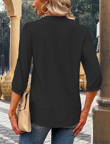 Buauty 3/4 Length Sleeve V-Neck Womens Tops Summer Trendy Loose Eyelet T-Shirts Casual Dressy Tunic Blouses2