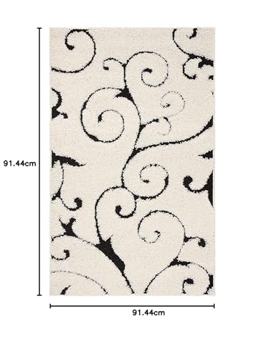 Image of Handwoven Microfibre 3D Rug for Living Room (Ivory & Black, 3 X 3 Feet (Square), Microfibre)
