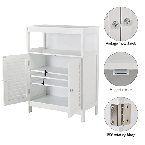 Hoorlang White Storage Cabinet For Bathroom, Living Room Or Kitchen Three Layers Storage Space And Two Door Design Easy Assembly Table Hlbc07W （White） #TOP6