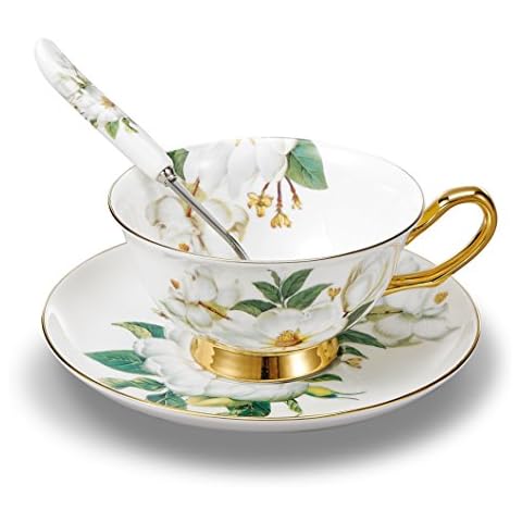 Panbado Floral Kaffeetassen aus Premium Bone China Porzellan Cover