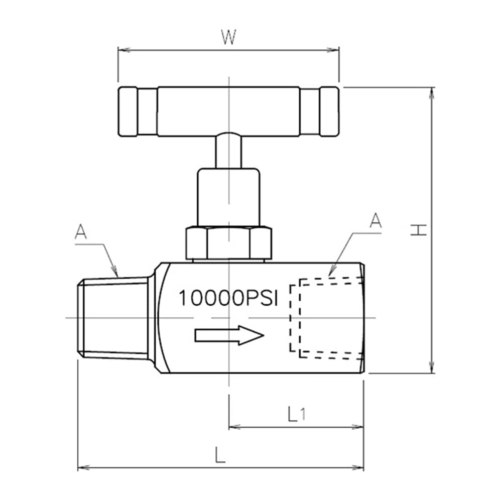 PIC Gauges NV-SS-1/4-HS180-FFPM 316 SS Straight Needle Valve w/ Hydraulic Service Seat, Panel Mount, 1/4" Female NPT x 1/4" Female NPT, 10000 psi Pressure