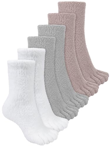 Image of Bencailor 3 Pairs Women Fuzzy Toe Socks Womens Soft Fuzzy Plush Warm Fluffy Winter Home Slipper Socks for Women Men, Size 5-9