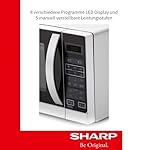 Sharp R742INW 2-in-1 Mikrowelle mit Grill / 25 L / 900 W / 1000 W / LED-Display / 8 Automatikprogramme / Gewichtgesteuertes Auftauen / Kindersicherung / Energiesparmodus / hoher Rost / silber – Bild 4