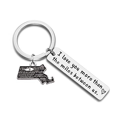 JJTZX I Love You More Than The Miles Between Us Long Distance Relationship State Map Keychain Going Away Gift Travel Gift (Massachusetts)