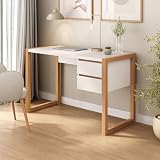 IDIMEX Bureau en Bois Belinda L 119 cm 2 Tiroirs Coloris Blanc et Chêne Table de Travail Bureau Droit Compact avec Rangement