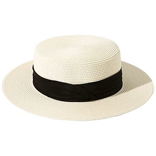 Sombrero de paja estilo boater para mujer miniatura 2