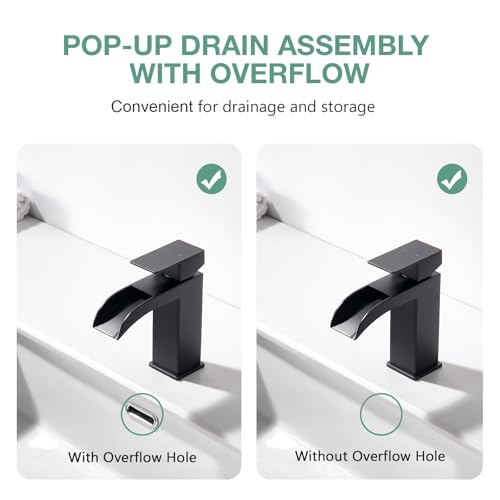 Faustina Waschtischarmatur Bad für Waschbecken eckig Wasserfall, Einhebelmischer Waschtisch Armatur Wasserhahn Bad Waschbeckenarmatur Badarmatur, Edstahl Schwarz matt