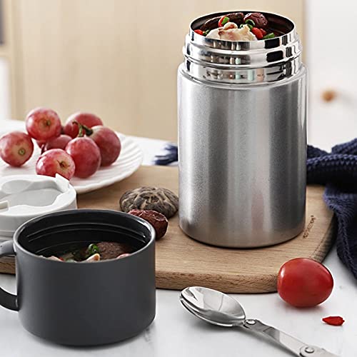 Lebensmittelbehälter, Wärmeflaschen, Lunchbox for Erwachsene, hält Essen warm, Lunchbehälter, Edelstahl, Thermobehälter for Lebensmittel, Vakuum, mit Löffel, for Erwachsene, Schule, Büro, Outdoor(Blac