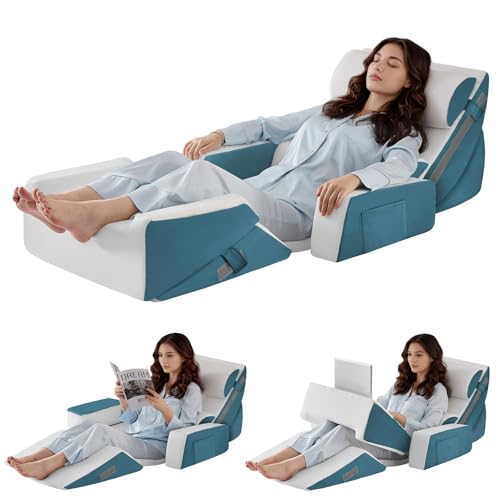 Image of Yojoker 9PCS Orthopedic Bed Wedge Pillow Set for Sleeping, Back and Leg Pain Relief, Post Surgery Foam Pillow for Body, Triangle Adjustable Support Pillow - Acid Reflux Sleeping Pillows Navy
