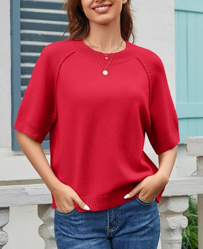 Image of ZDC Women's Short Sleeve Sweaters 2026 Fall Lightweight Loose Fit Knit Pullover Tops