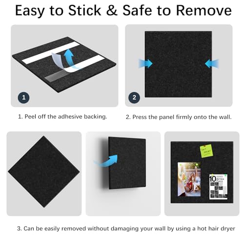 Image of Large Cork Board 6 Pack Black Notice Board 36 x 24 Inch Felt Wall Tiles Cork Boards for Walls with Push Pins, Cork Boards for Office with Safe Removable Bulletin Board, Bulletin Board