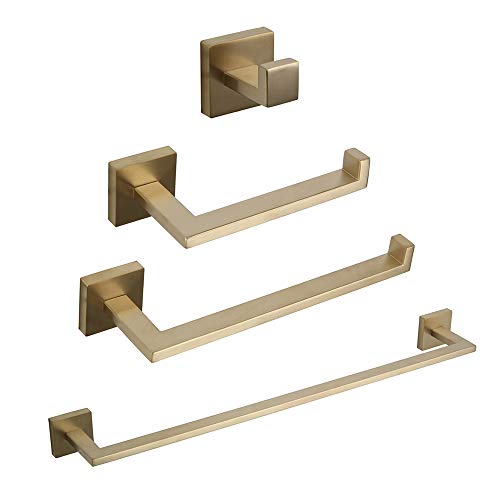 Flash Deals - 40% OFF GERZWY Bathroom 4-Piece Hardware Set Towel Bar Toilet Paper Holder Towel Ring and Towel Hook Wall Mounted Brushed PVD Zirconium Gold Finish IG18567-4BZ