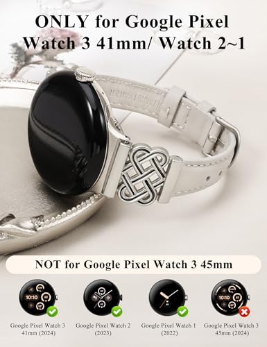 Image of TOYOUTHS Slim Leather Band Compatible with Google Pixel Watch 4 3 41mm /Pixel Watch 2 1 Band Women, Celtic Metal Dressy Thin Fashion Designer Premium Leather Strap for Google 4 3 2 1 Smartwatch