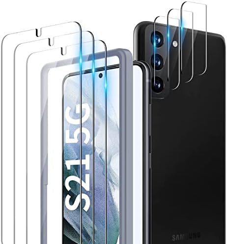 TOCOL [6 Pack Compatible with Samsung Galaxy S21 5G 6.2 inch - 3 Pack Tempered Glass Screen Protector and 3 Pack Camera Lens Protector with [Installation Frame] HD Clear Bubble Free Case Friendly
