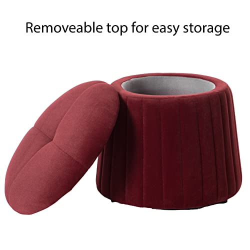 Fabulaxe Modern Tufted Velvet Mushroom Shape Storage Ottoman Storage Stool Trunk, Red by Fabulaxe - Used condition - Image 3