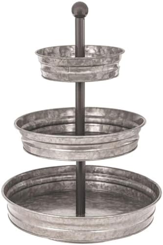 WallCharmers 3 Tier Galvanized Round Metal Tray, Three Tiered Ser...