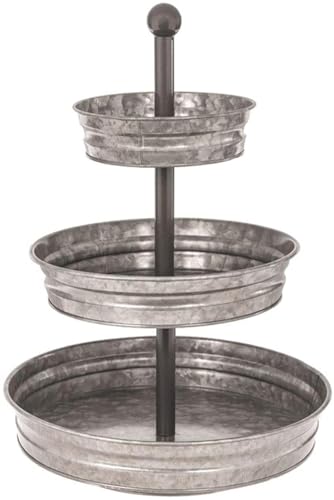 WallCharmers 3 Tier Galvanized Round Metal Tray, Three Tiered Serving Tray for Farmhouse or Cottage Theme Decor, 18 Inches, Size,