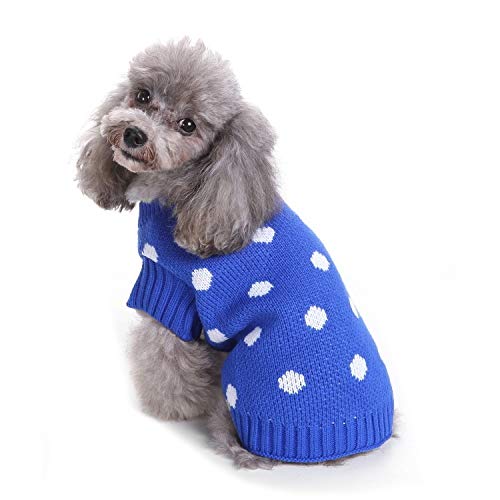 Dog Turtleneck Knitted Sweater Polka Dot Pattern Dog Sweater Blue Pet Clothing (Color : Blue, Size : Medium) #TOP3