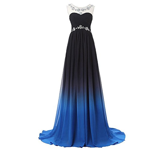 Amazon.com: Lemai Bateau Beaded Gradient Chiffon Black Blue Long Formal  Prom Evening Dresses US 2 : Clothing, Shoes & Jewelry