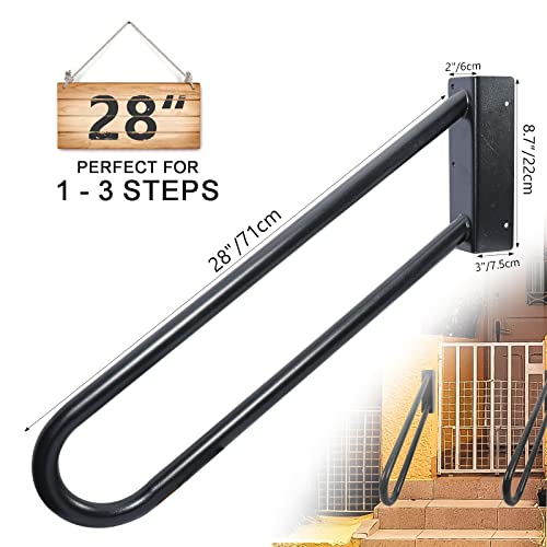 Handrails For Outdoor Steps, Jamb Mount, 28 Inch, 2 Pack, U-Shape, Handrail Wall Mounted For 1-3 Step Stairs, Wrought Iron Handrail For Stairs Rail,Porch Step,Indoor,Outdoor,Black #TOP1