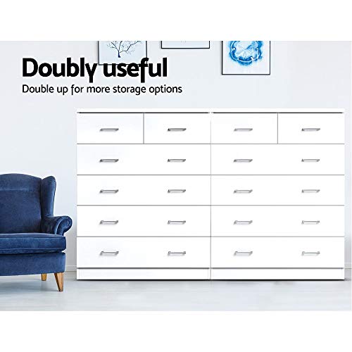 Artiss Chest of Drawers 6 Drawer White Tallboy, Dresser Clothes Storage Cabinet Organizer Lowboy Bedside Table Bedroom Furniture Home Living Room Hallway Entryway