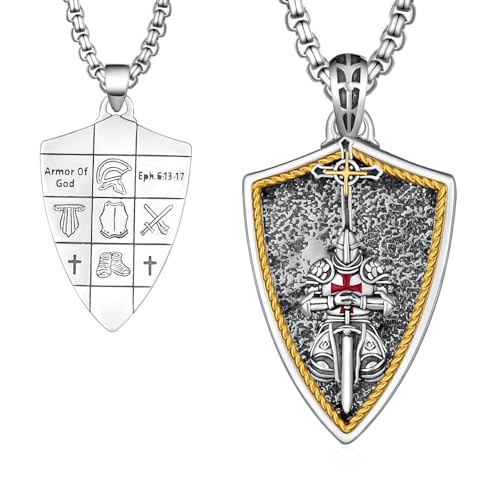 The Armor of God Necklace for Men - 925 Sterling Silver Knights Templar Cross Pendant - Religious Jewelry - Faith & Protection Symbol, Gift for Men