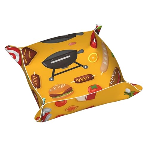 WZYWHJ Leather Storage Tray for Bedside Table, Desk, Dressing Table, and More - Easy to Clean Medium Barbecue Picnic Printed